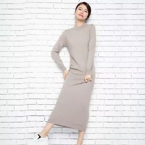 Cashmere Wool Long sleeve Sweater Maxi Dress
